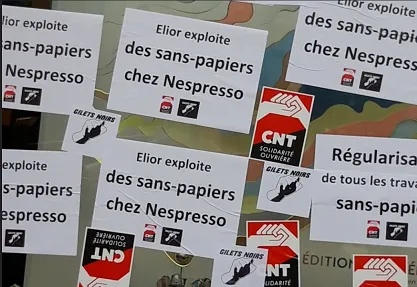 Action commune Gilets noirs & CNT-SO contre les exloiteurs d'ELIOR