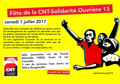 Fête de la CNT-SO 13, le 01 juillet à partir de 16h