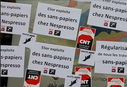 Action commune Gilets noirs & CNT-SO contre les exloiteurs d'ELIOR