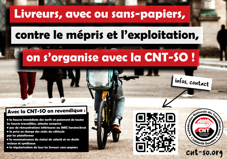 Livreurs des plateformes, avec ou sans-papiers, on s'organise  !