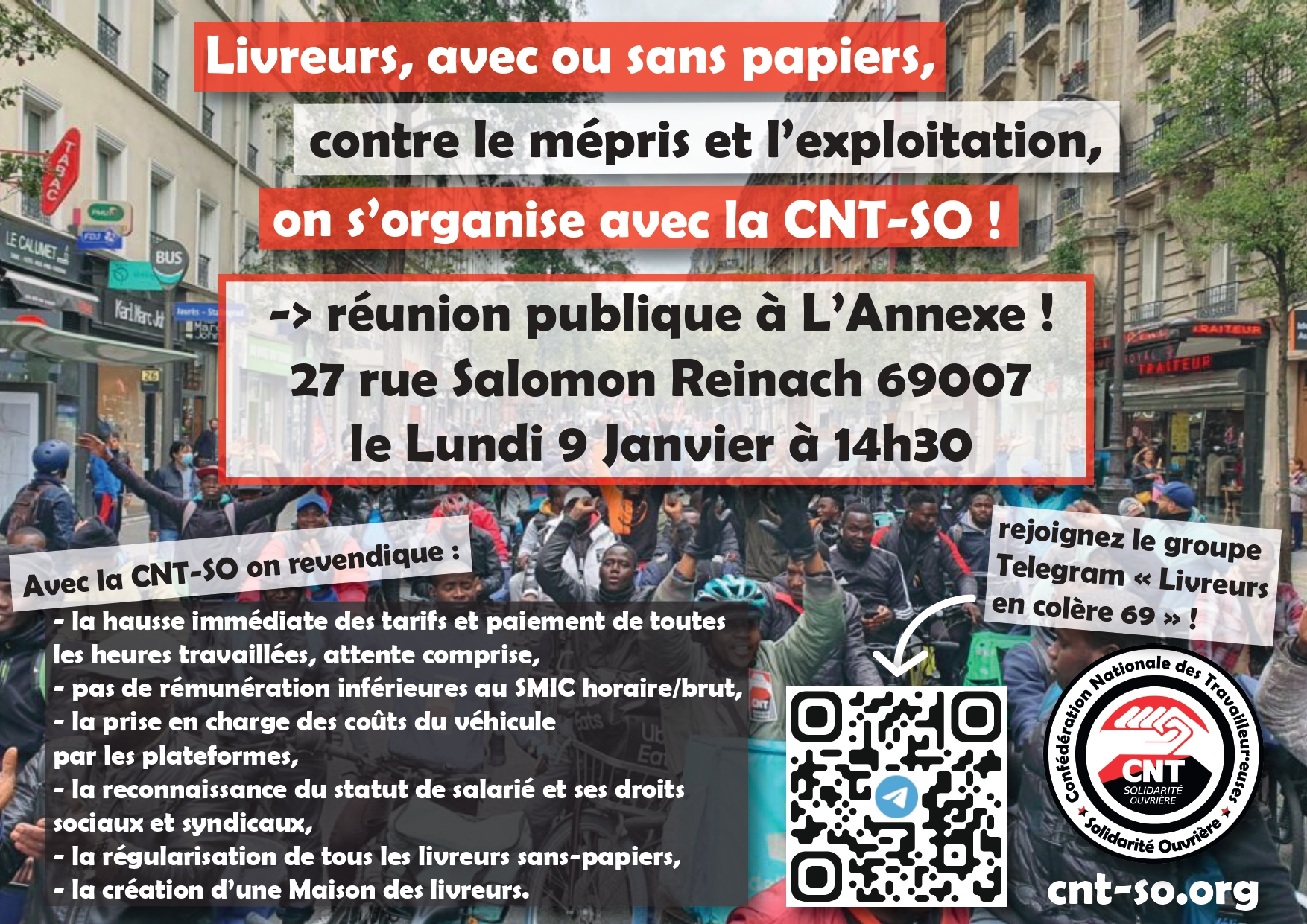 Mouvement des livreurs en colère : à Lyon aussi on s’organise ! 2ème réunion publique, lundi 09 janvier