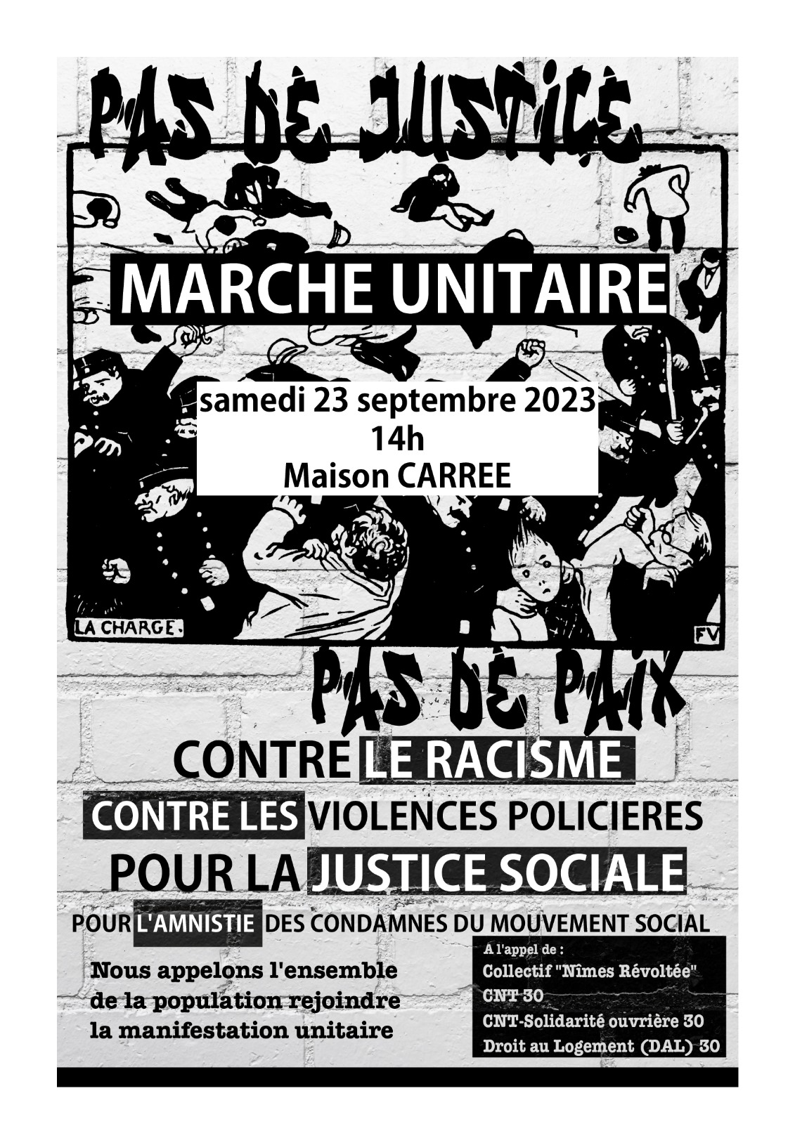 Pas de justice, pas de paix ! Marchons massivement le 23 septembre à Nîmes comme ailleurs !