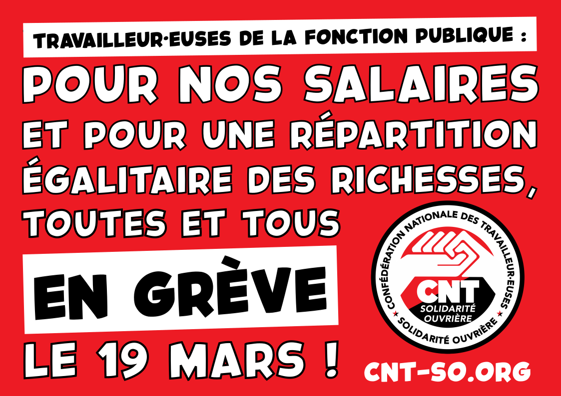 Travailleur·euses de la fonction publique : Pour nos salaires, pour une répartition égalitaire des richesses : toutes et tous en grève le 19 mars !