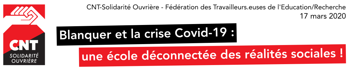 Coronavirus : communiqué de la fédération CNT-SO Éducation & Recherche